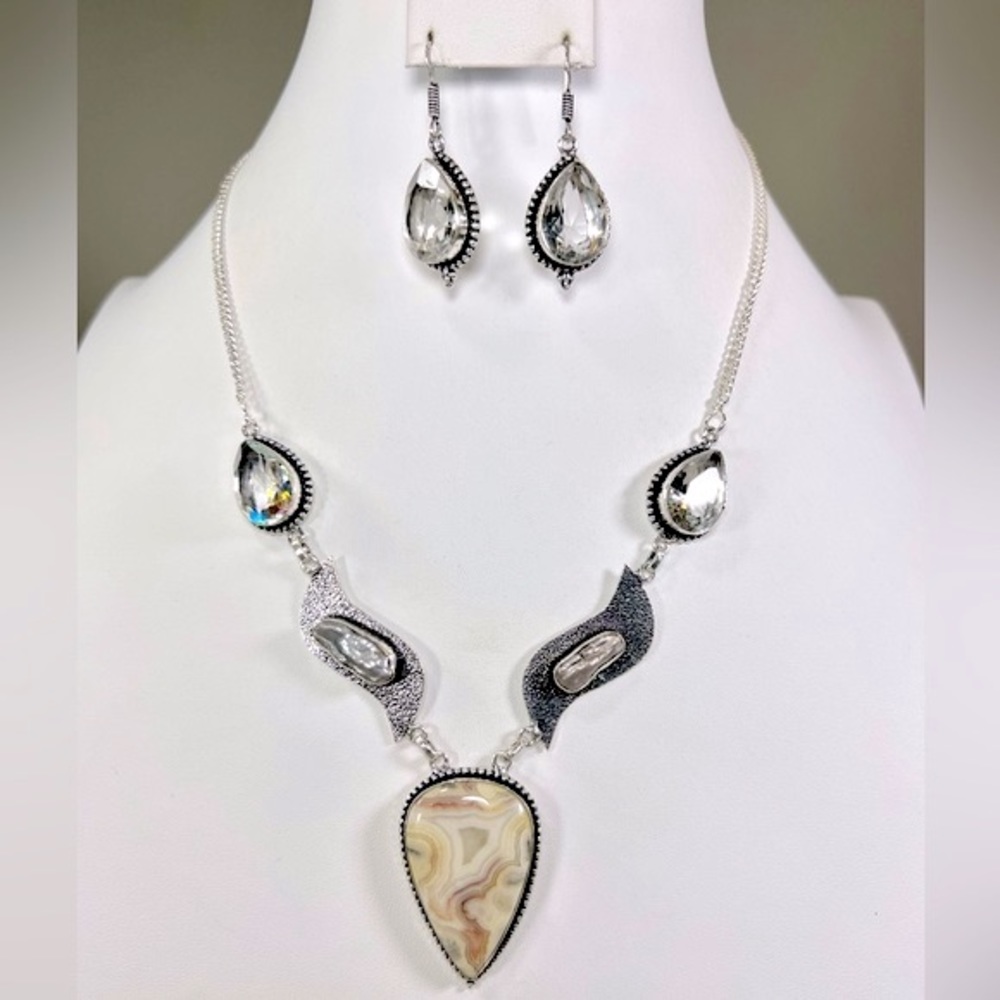 Crazy Lace Agate 925 Gemstone Necklace & Earrings ONLY